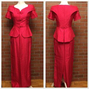 Vintage Watters and Watters Pink Formal Skirt & Top Set Peplum Short Sleeve USA